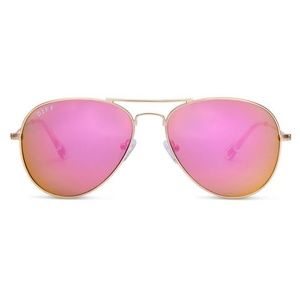 Diff Cruz Aviator Sunglasses Gold Pink Mirrored